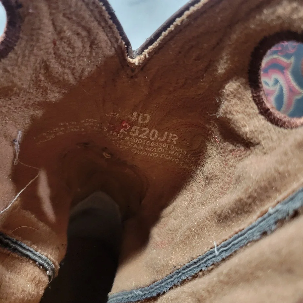 Justin Cowboy‎ Boots Kids 4D Brown Blue 2520JR Square Toe Western Leather Rodeo